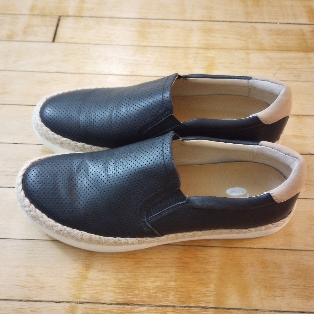 Dr. Scholl's Scout Jute Black Cream Leather Slip-On Espadrilles Shoes Women 8